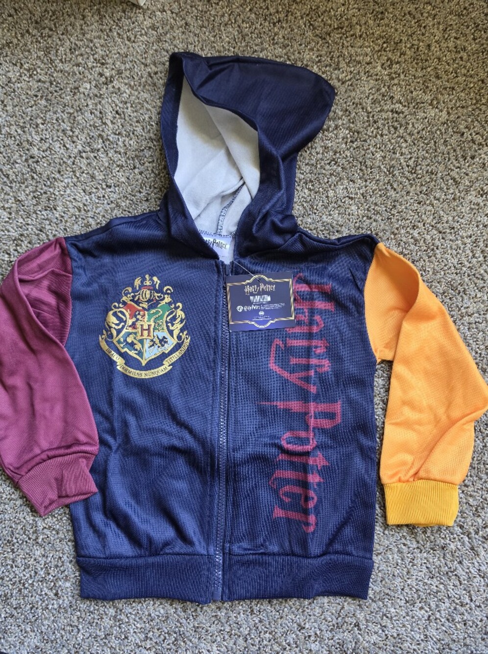 Warner Bros. Kids' Gryffindor Zip-Up Hoodie Jacket - Navy, Maroon & Orange